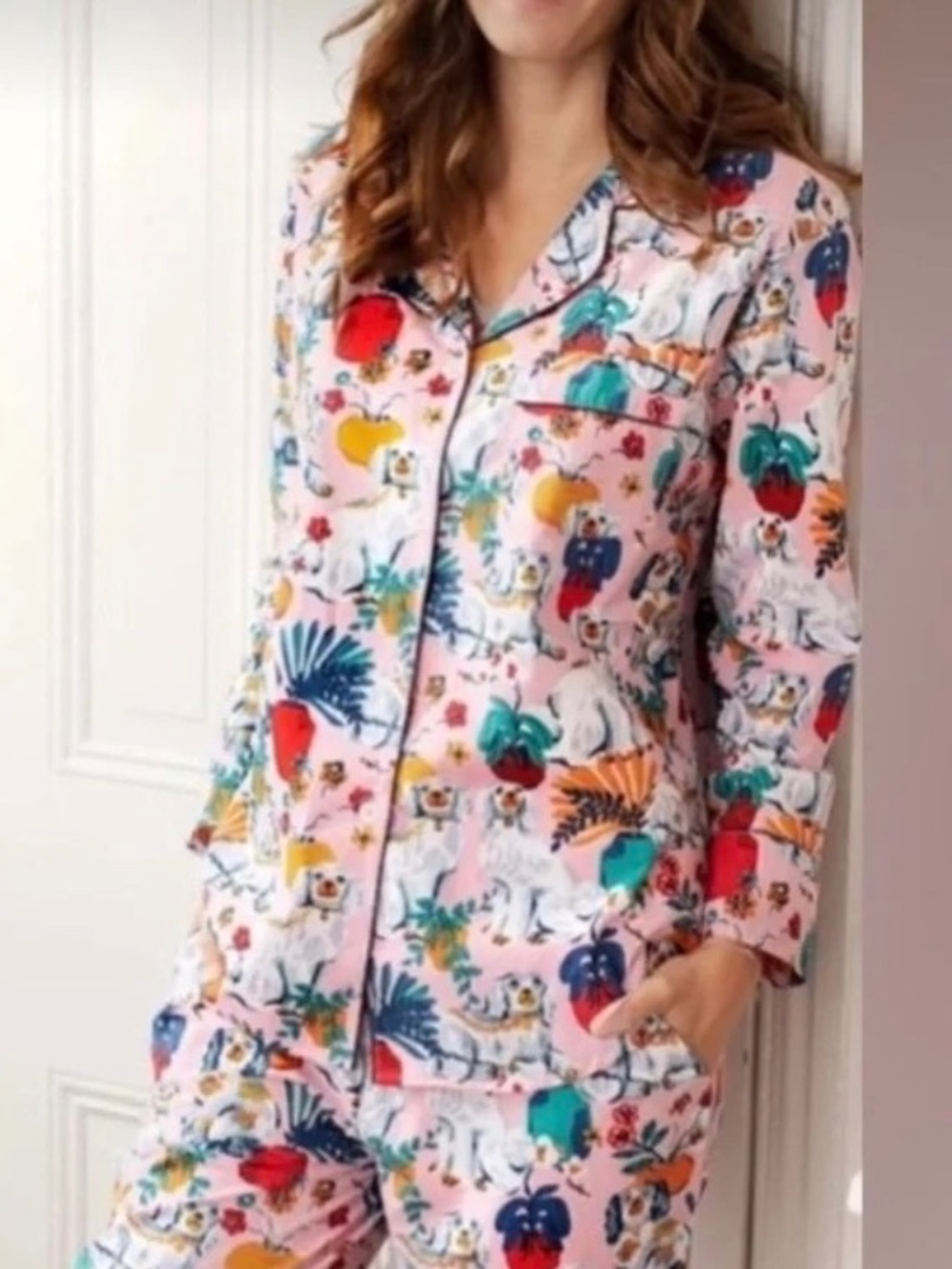 Printfresh Good Dog Long Sleeve Pajama Top S Vintage Rose Pink Cotton Poplin